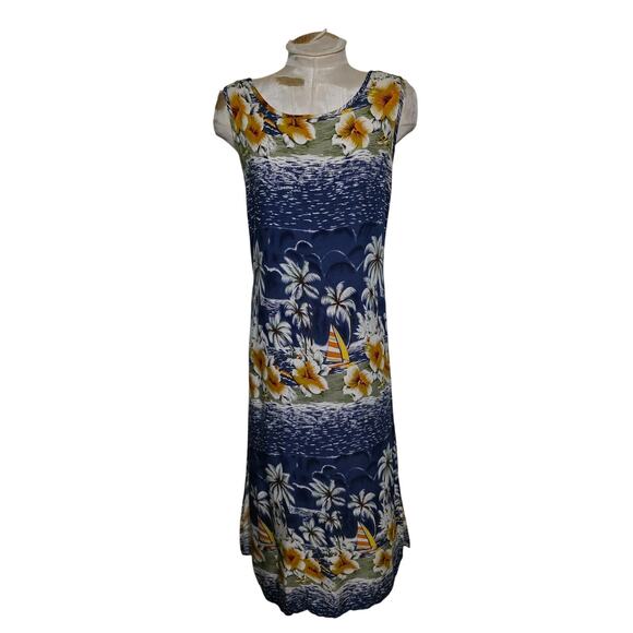 Vintage Paradise Bay Tropical Hawaiian Dress Women M Long Floral Sleeveless - Picture 1 of 5
